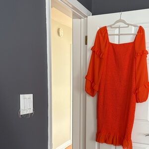 Vibrant Orange Dress with Ruffle Sleeves
